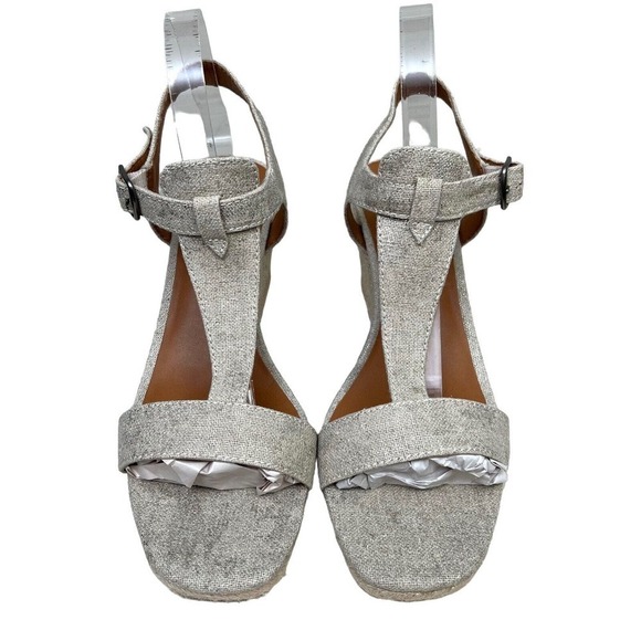 Lucky Brand Millinda Wedge Sandals T Strap Slingback Metallic Beige Women 11M* - Picture 4 of 8